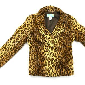 Double breasted faux cheetah jacket. Soft lined beautiful condition. Size 6.